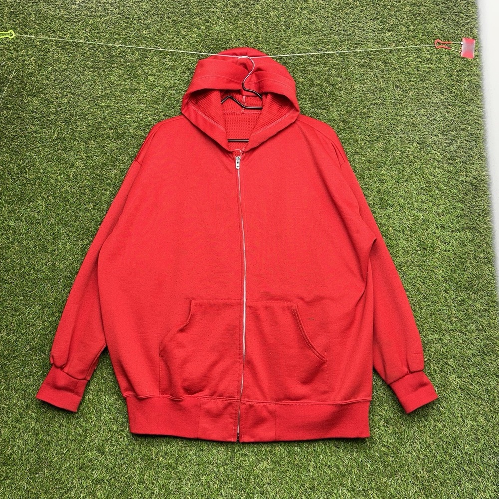 Vintage 80s Jacket Mens 54 King Red Full Zip Up Hooded Blank Made In USA